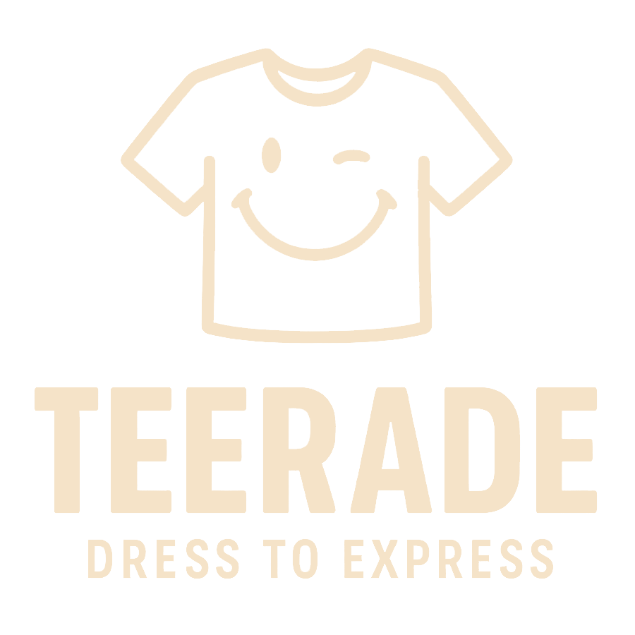 Teerade site logo – smiling t‑shirt icon with tagline “Dress to Express”